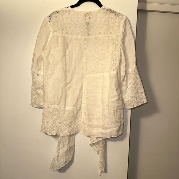 Chicos Linen Lace Panel Cardigan Asymmetrical White Size 1 (Medium) EUC - Picture 5 of 11